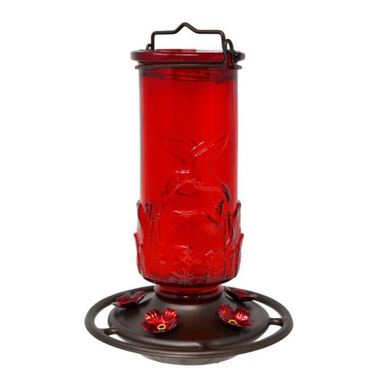 Ruby Embossed Glass Hummingbird Feeder