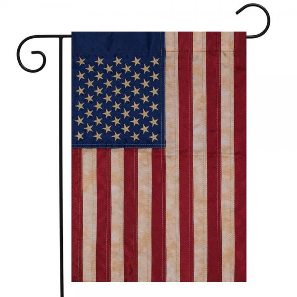 Tea Stained Embroidered American Garden Flag