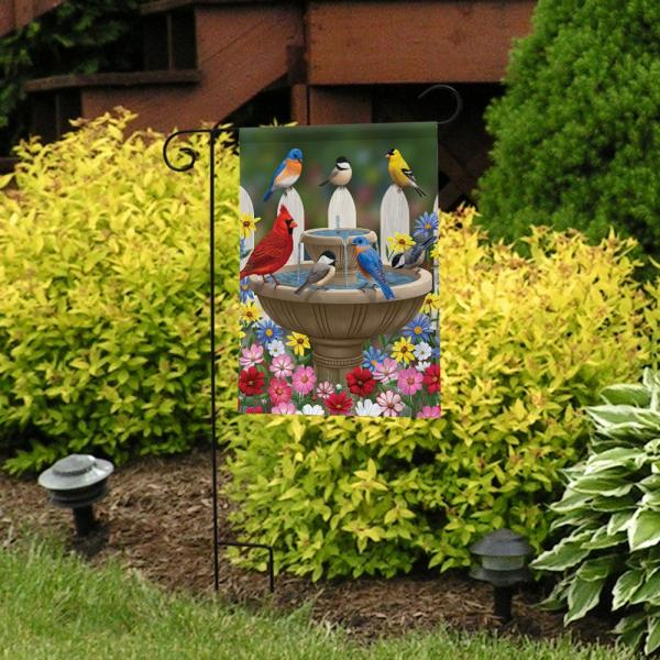 Bird Bath Gathering Garden Flag