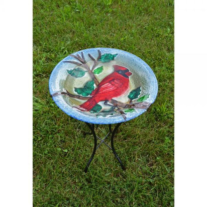 Red Male Cardinal Bird Bath with stand 18"