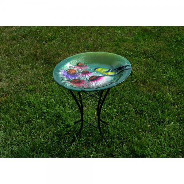 Finch & Flower Bird Bath with Stand 18"