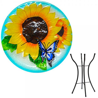 Sunflower and Butterfly Bird Bath with Stand 18"