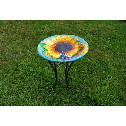 Sunflower and Butterfly Bird Bath with Stand 18"