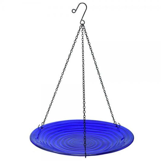 Royal Blue Glass Hanging Bird Bath 13"