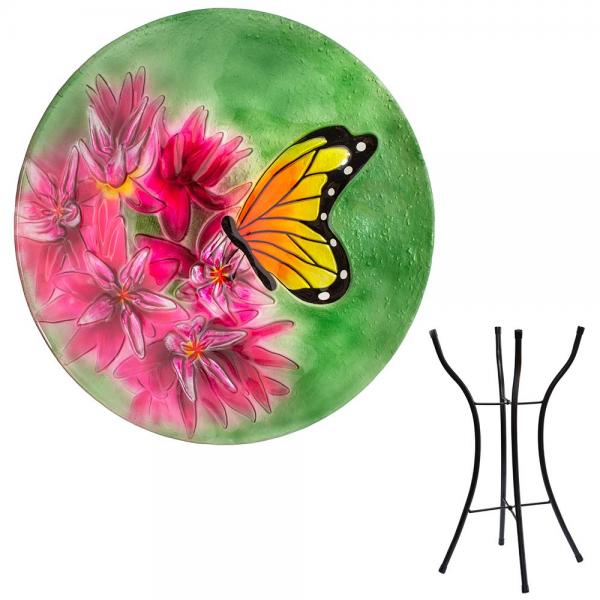 Monarch Butterfly Birdbath with Stand 18"